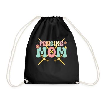 Fencing Mom Groovy Foil Saber Fencer - Drawstring Bag - black - Front