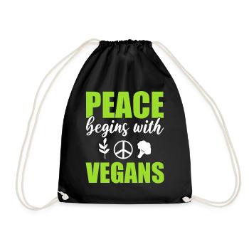 Peace Begins With Vegans Gesundheitsbegeisterter - Turnbeutel - Schwarz - Vorne