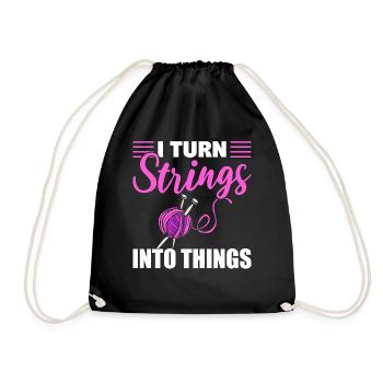I Turn Strings Into Things Stricker - Turnbeutel - Schwarz - Vorne