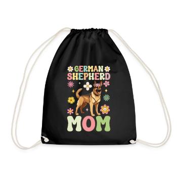 German Shepherd Mom Groovy Dog Mom - Drawstring Bag - black - Front