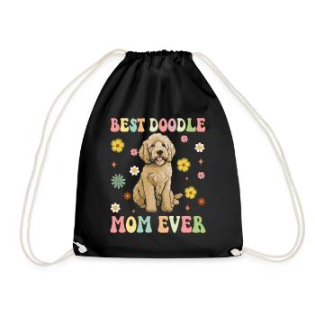 Best Doodle Mom Ever Groovy Golden Doodl - Drawstring Bag - black - Front