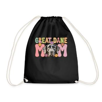 Great Dane Mom Groovy Dog Lover Dog Mom - Drawstring Bag - black - Front
