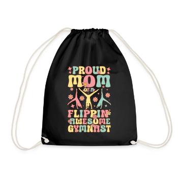 Proud Mom of a Flippin' Awesome Gymnast Groove - Drawstring Bag - black - Front