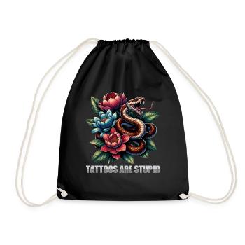 Tattoos Are Stupid Funny Anti Tattoo Snake Flowers - Drawstring Bag - black - Front