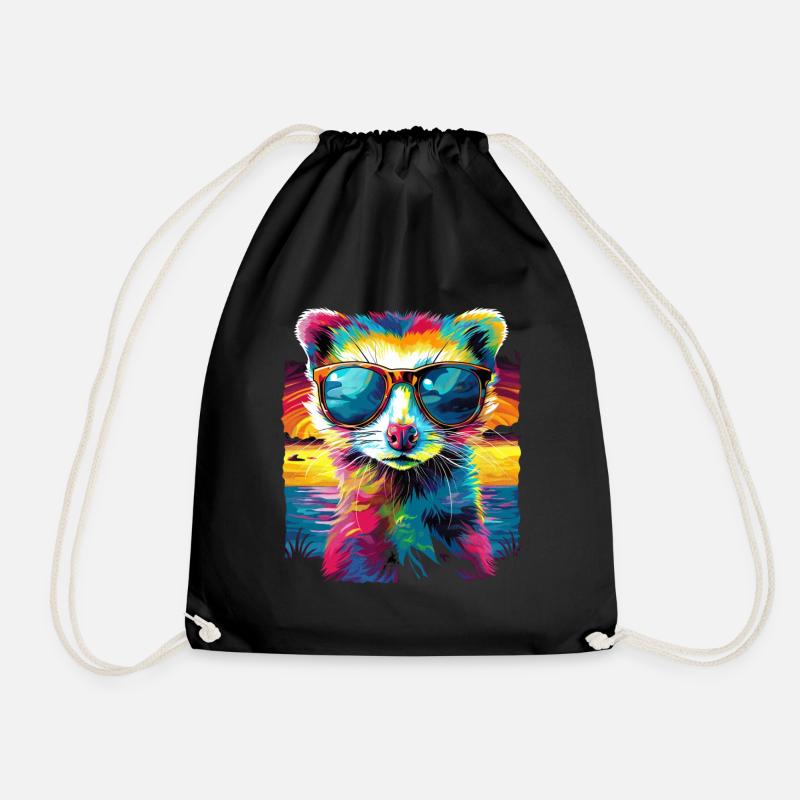 Frettchen Tierhalter Sonnenbrille Sonnenuntergang - Turnbeutel - Schwarz