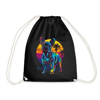 French Bulldog Frenchie Dog Beach Sunbathing - Drawstring Bag - black - Front