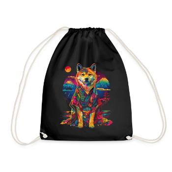 Akita Dog Kimono Japan Mountain Pop Art - Drawstring Bag - black - Front