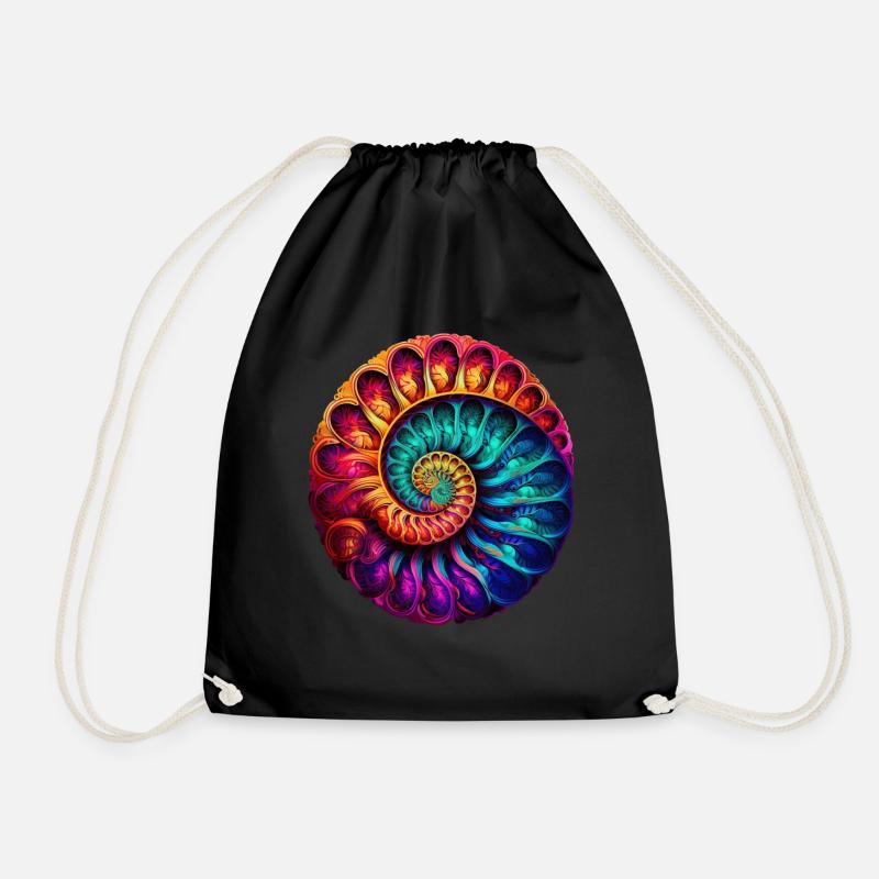 Ammonite Fossil Paleontology Pop Art - Drawstring Bag - black