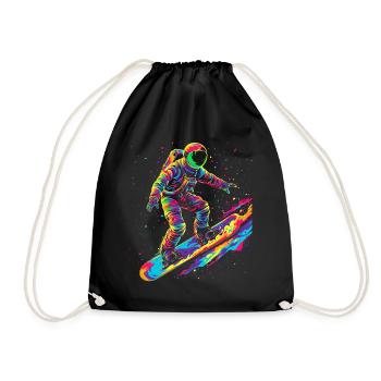 Astronaut Surfing Planet Space Pop Art - Drawstring Bag - black - Front