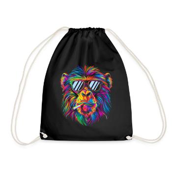 Baboon Monkey Sunglasses Smoking Cigarette Pop Art - Drawstring Bag - black - Front