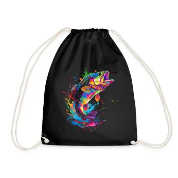 Bass Fishing Bass Fish Fisherman Pop Art - Drawstring Bag - black - Front