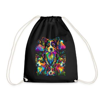 Border Collies Dog Mountain Forest Pop Art - Drawstring Bag - black - Front