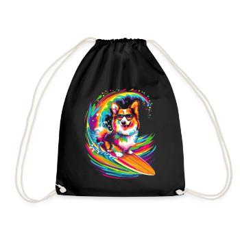 Corgi Dog Surfing Sunglasses Pop Art - Drawstring Bag - black - Front