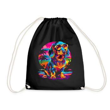 Dachshund Dog Sunglasses Beach Sunset Butt - Drawstring Bag - black - Front