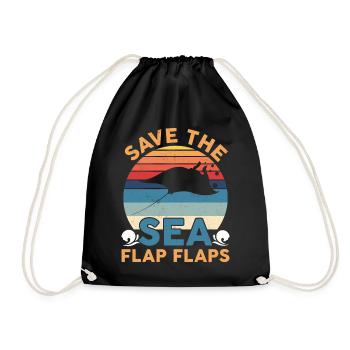 Manta Ray Stingray Save The Sea Flap Flaps Illustr - Turnbeutel - Schwarz - Vorne