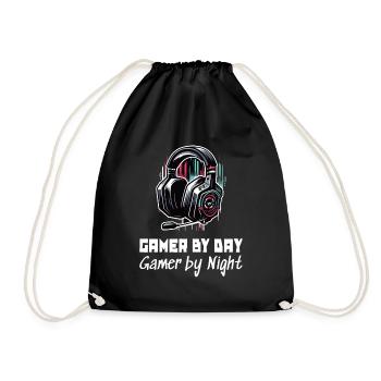 Gamer by day and by night Gaming Sleep Shirt - Drawstring Bag - black - Front