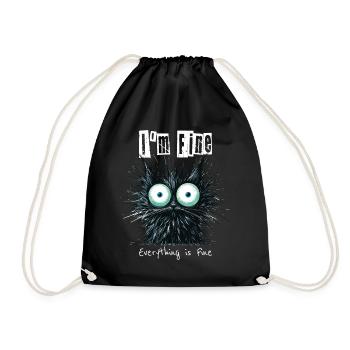 Disheveled Cat I'm Fine Everything is Fine - Drawstring Bag - black - Front