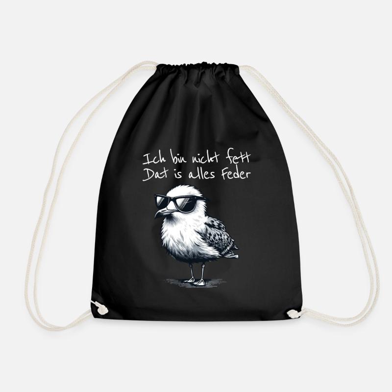 Ich bin nicht fett dat is alles Feder Möwe Spruch - Turnbeutel - Schwarz