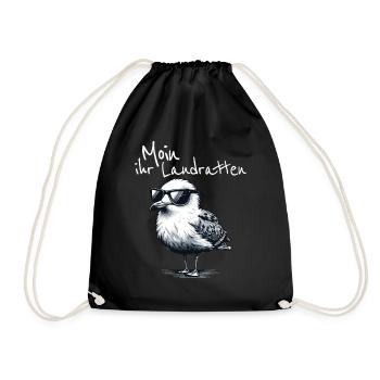 Moin ihr Landratten Lustiger Möwe Spruch - Turnbeutel - Schwarz - Vorne