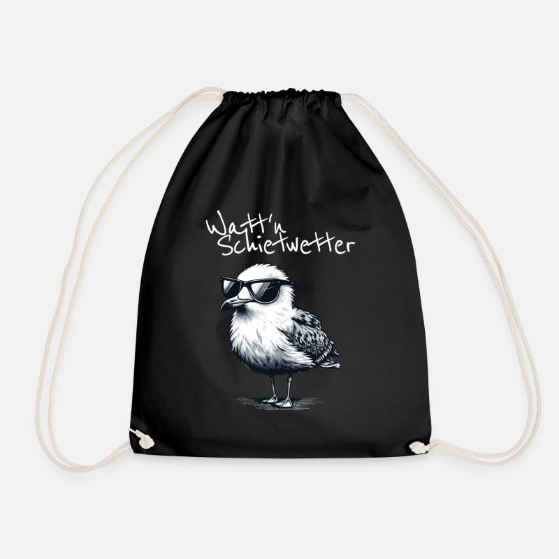 Watt'n Schietwetter Coole Möwe Nordsee Spruch - Drawstring Bag - black