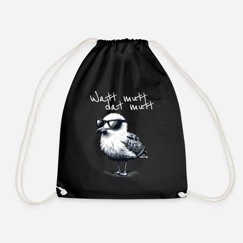 Watt mutt dat mutt Coole Möwe Nordsee Spruch - Turnbeutel - Schwarz