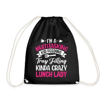 Cafeteria Employee Multitasking Child Feeding - Drawstring Bag - black - Front