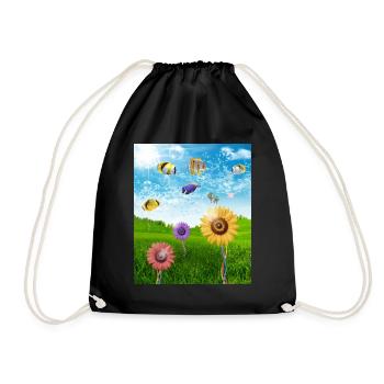 Frutiger Aero Esthétique Tech Paysage Poissons Soleil - Sac de sport léger - noir - Devant