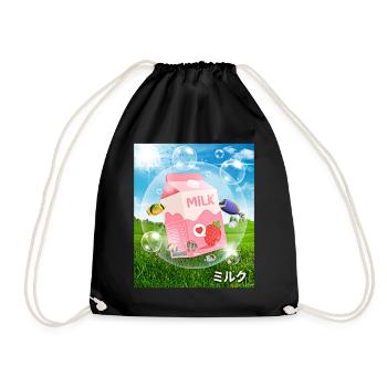 Frutiger Aero Aesthetic Tech Kawaii-Erdbeer-Milchf - Turnbeutel - Schwarz - Vorne