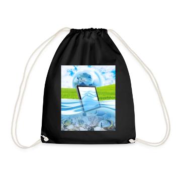 Frutiger Aero Aesthetic Tech Wasserfische Monitor - Turnbeutel - Schwarz - Vorne