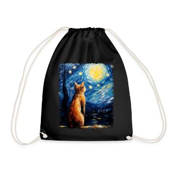 Abyssinian Orange Cat Starry Night Painting - Drawstring Bag - black - Front