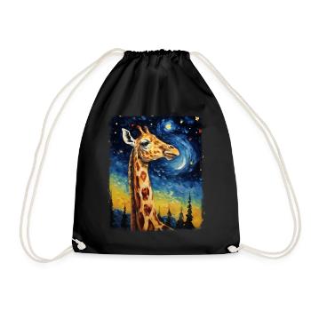Giraffe Animal Starry Night Painting - Drawstring Bag - black - Front