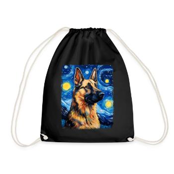 German Shepherd Starry Night Painting - Drawstring Bag - black - Front