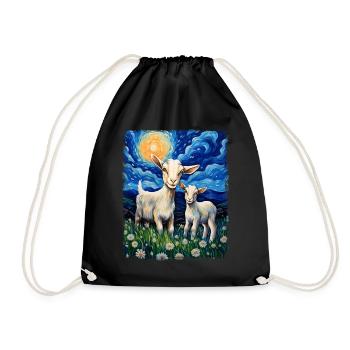 Goats Farm Animals Farmer Starry Night Painting - Drawstring Bag - black - Front