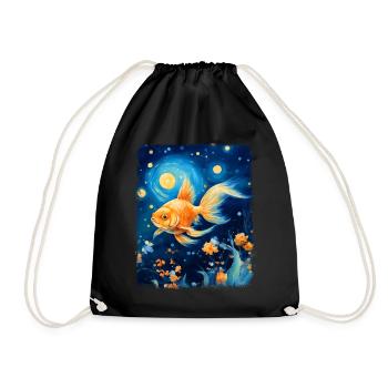 Goldfish Aquarium Fish Starry Night Painting - Drawstring Bag - black - Front
