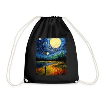 Golfer Golfer Golf Game Starry Night Painting - Drawstring Bag - black - Front