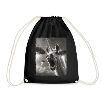 Unicorn Horse UFO Alien Alien Selfie - Drawstring Bag - black - Front