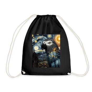 African African Grey Parrot Bird Starry Night Painting - Drawstring Bag - black - Front