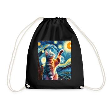 American Shorthair Cat Starry Night Painting - Drawstring Bag - black - Front