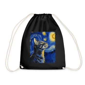 American Shorthair Cat Starry Night Painting - Drawstring Bag - black - Front