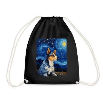 Australian Cattle Dog Dog Starry Night Painting - Drawstring Bag - black - Front