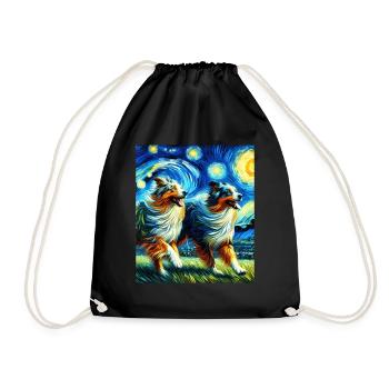 Australian Shepherd Herding Dog Starry Night Painting - Drawstring Bag - black - Front