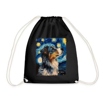 Australian Shepherd Herding Dog Starry Night Painting - Drawstring Bag - black - Front