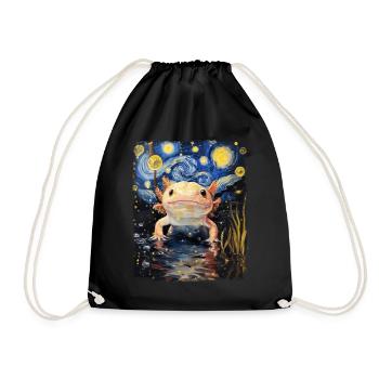 Axolotl Amphibian Starry Night Painting - Drawstring Bag - black - Front