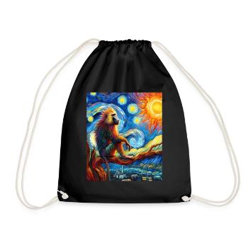 Baboon Monkey Starry Night Painting - Drawstring Bag - black - Front