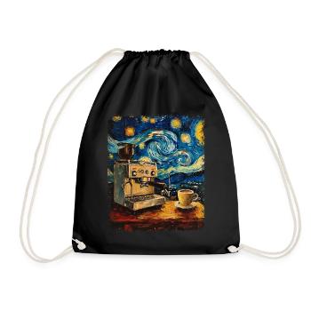 Barista Coffee Maker Starry Night Painting - Drawstring Bag - black - Front