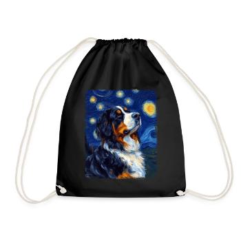 Bernese Mountain Dog Dog Starry Night Painting - Drawstring Bag - black - Front
