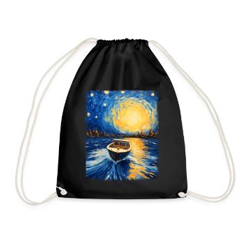 Boating Boat Driver Boatman Starry Night Ge - Drawstring Bag - black - Front