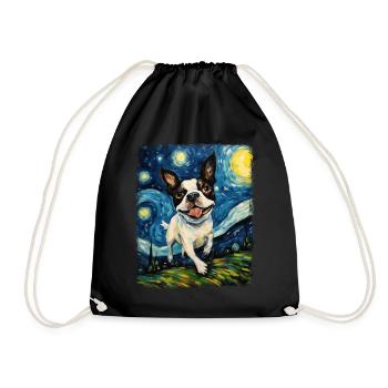 Boston Terrier Dog Starry Night Painting - Drawstring Bag - black - Front