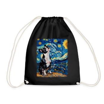 Boston Terrier Dog Starry Night Painting - Drawstring Bag - black - Front