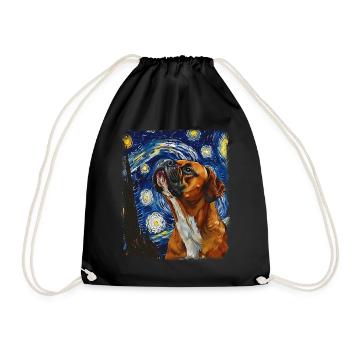 Boxer Dog Starry Night Painting - Drawstring Bag - black - Front